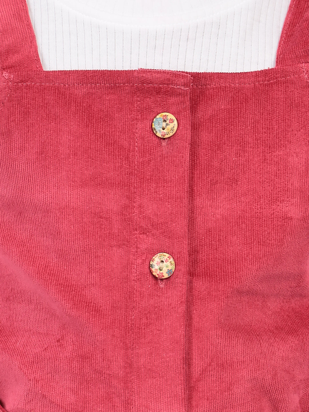 Zion Girls Front Open Dungaree Dress with Printed Tshirt-Fuschia