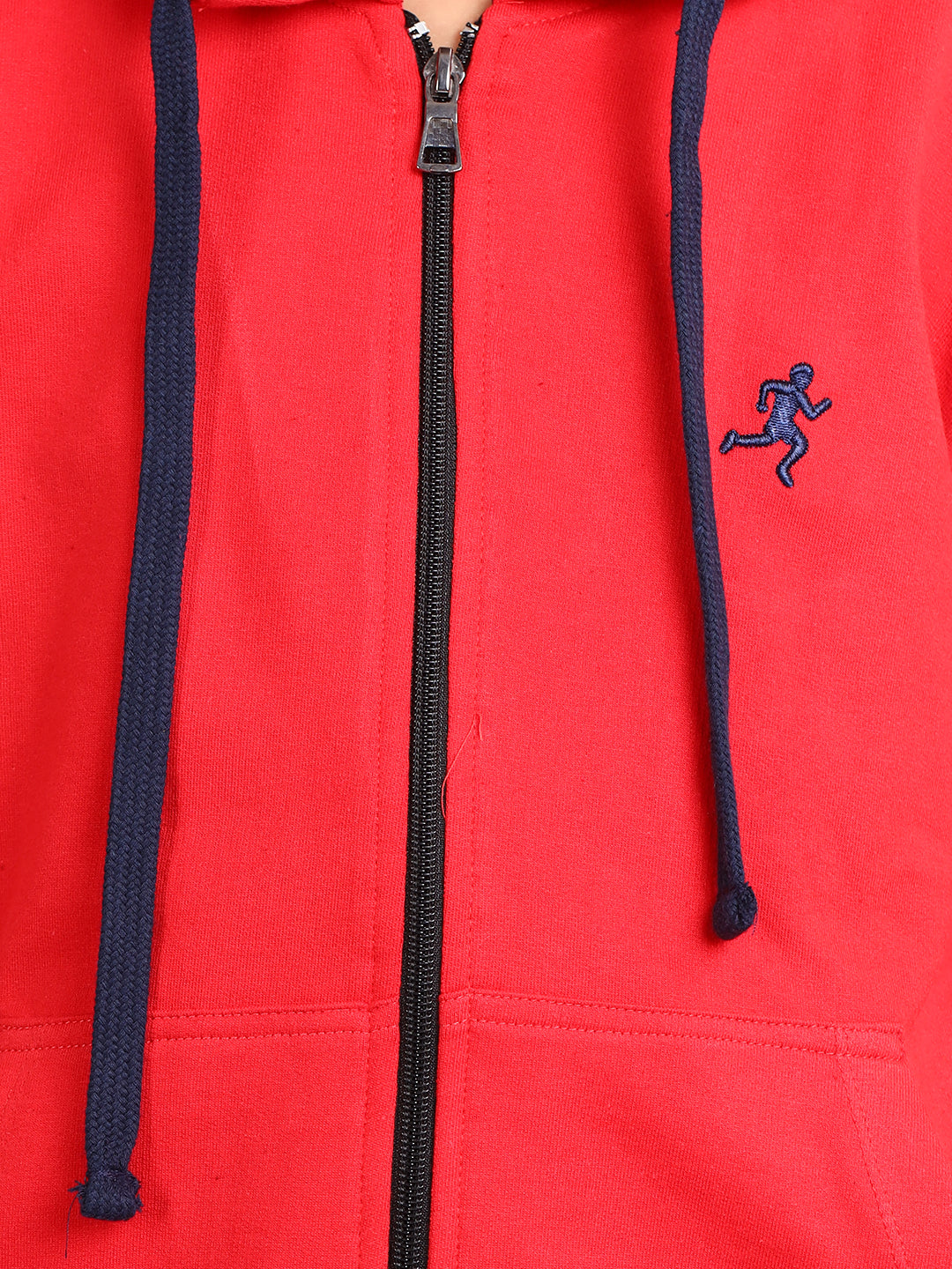 Zion Boys Solid Front Open Hooded Sweatshirt with embroidery-Red