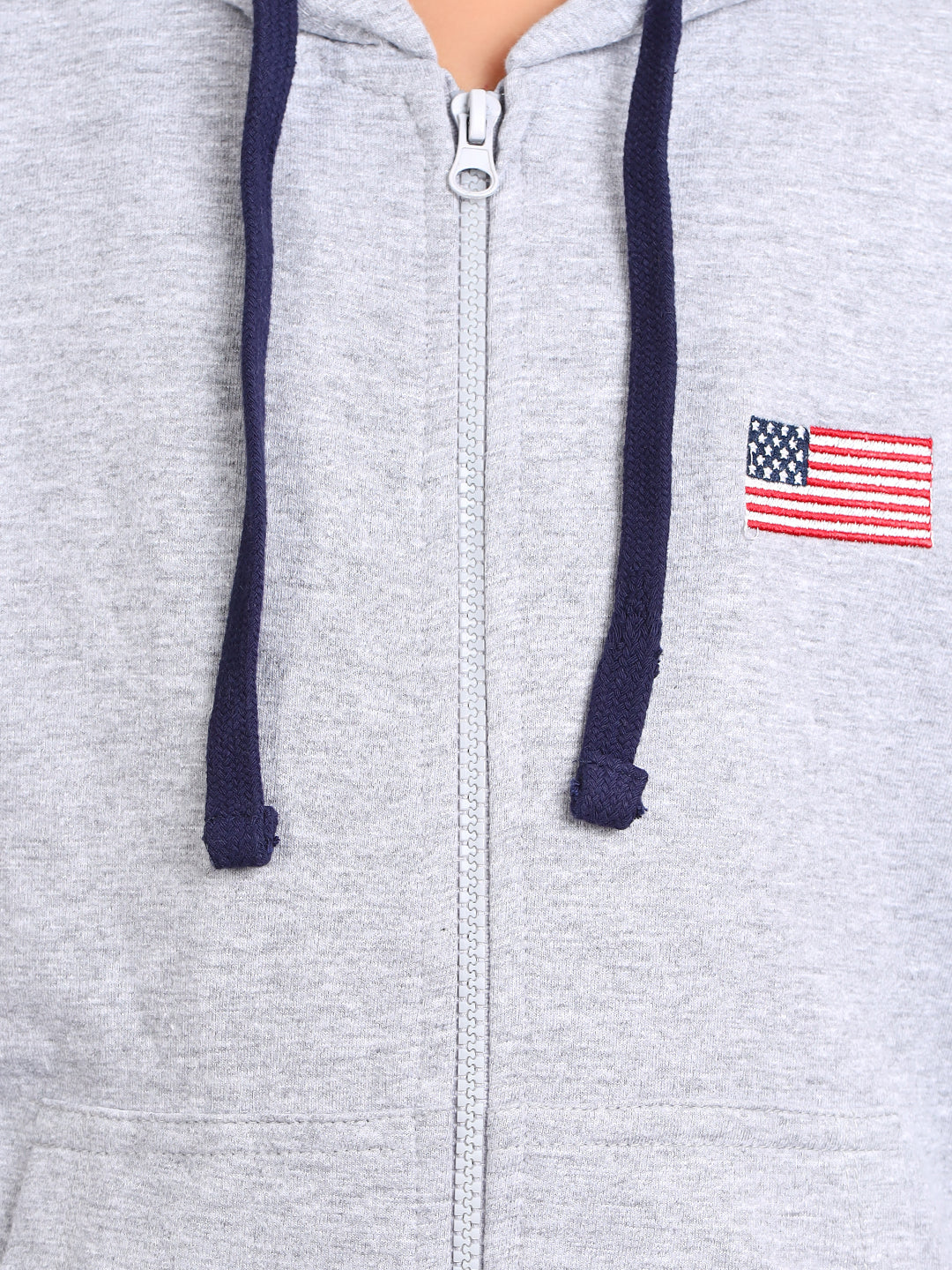 Zion Boys Solid Front Open Hooded Sweatshirt with Flag embroidery-Grey Melange