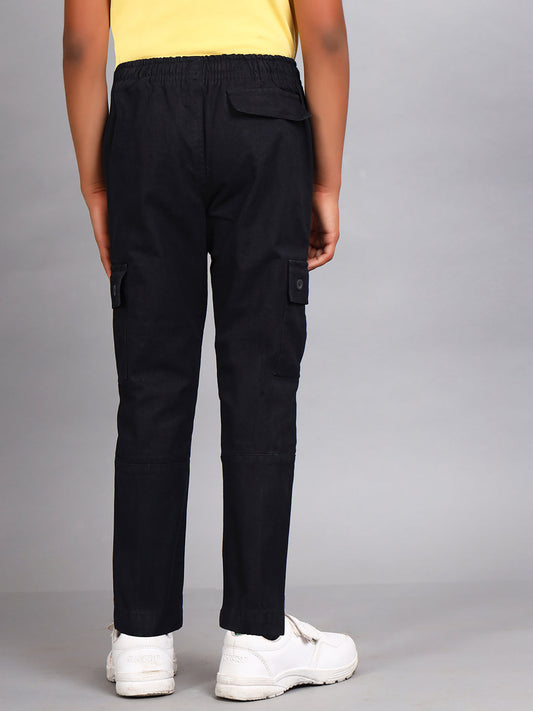 Zion Boys Solid Cargo Pants with Draw Chord - Black