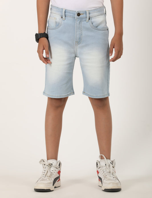 Zion Boys Denim Shorts with Cotton Lycra knitted Denim fabric, Knee Length, Regular Fit - Light Blue