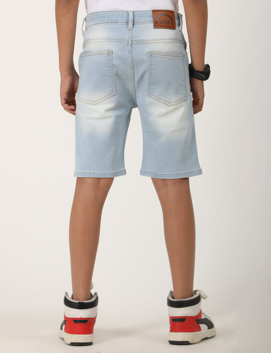 Zion Boys Denim Shorts with Cotton Lycra knitted Denim fabric, Knee Length, Regular Fit - Light Blue