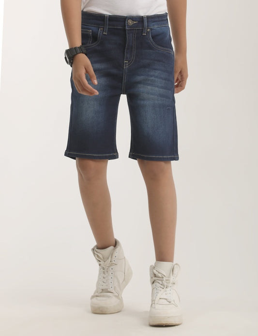 Zion Boys Denim Shorts with Cotton Lycra knitted Denim fabric, Knee Length, Regular Fit - Navy Blue