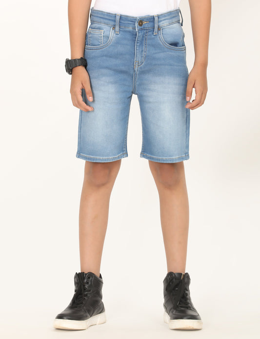 Zion Boys Denim Shorts with Cotton Lycra knitted Denim fabric, Knee Length, Regular Fit - Blue