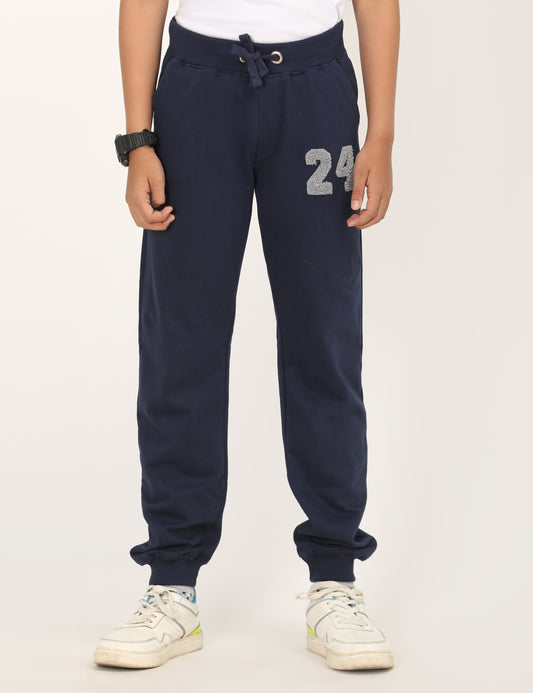 Zion Boys Solid Track Pants with Numeric Applique-Blue
