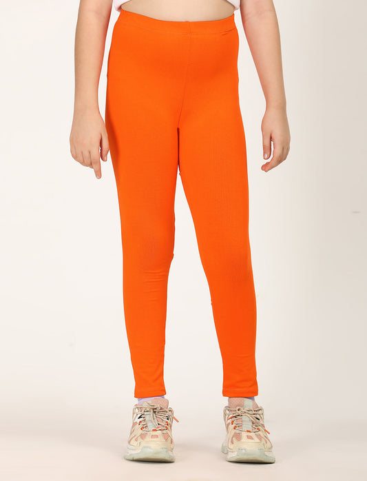 Zion girls 4 way Stretachable Cotton Lycra Ankle Length Leggings - Orange