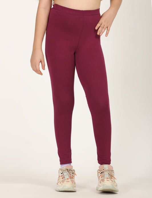 Zion girls 4 way Stretachable Cotton Lycra Ankle Length Leggings - Maroon
