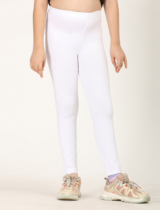 Zion girls 4 way Stretachable Cotton Lycra Ankle Length Leggings - White