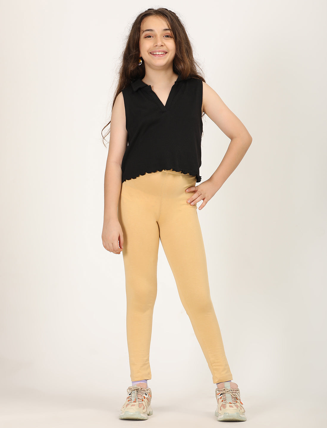Zion girls 4 way Stretachable Cotton Lycra Ankle Length Leggings - Nude