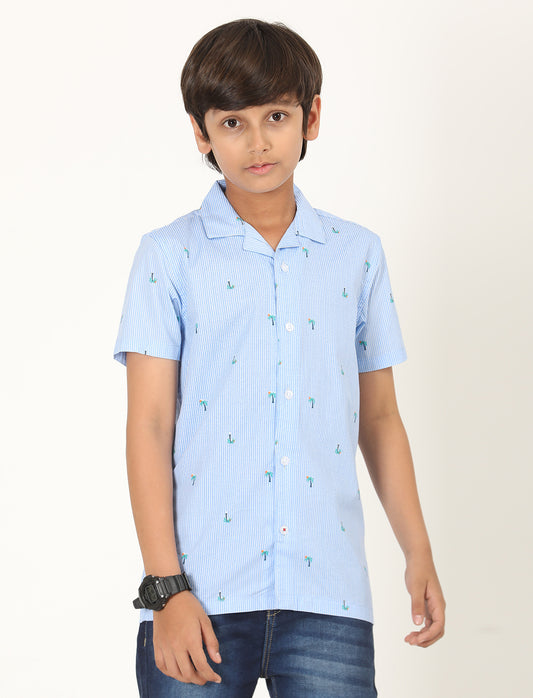 Zion Boys Cotton Half Sleeve Open Collar Shirt with Printed stripes - Multi
