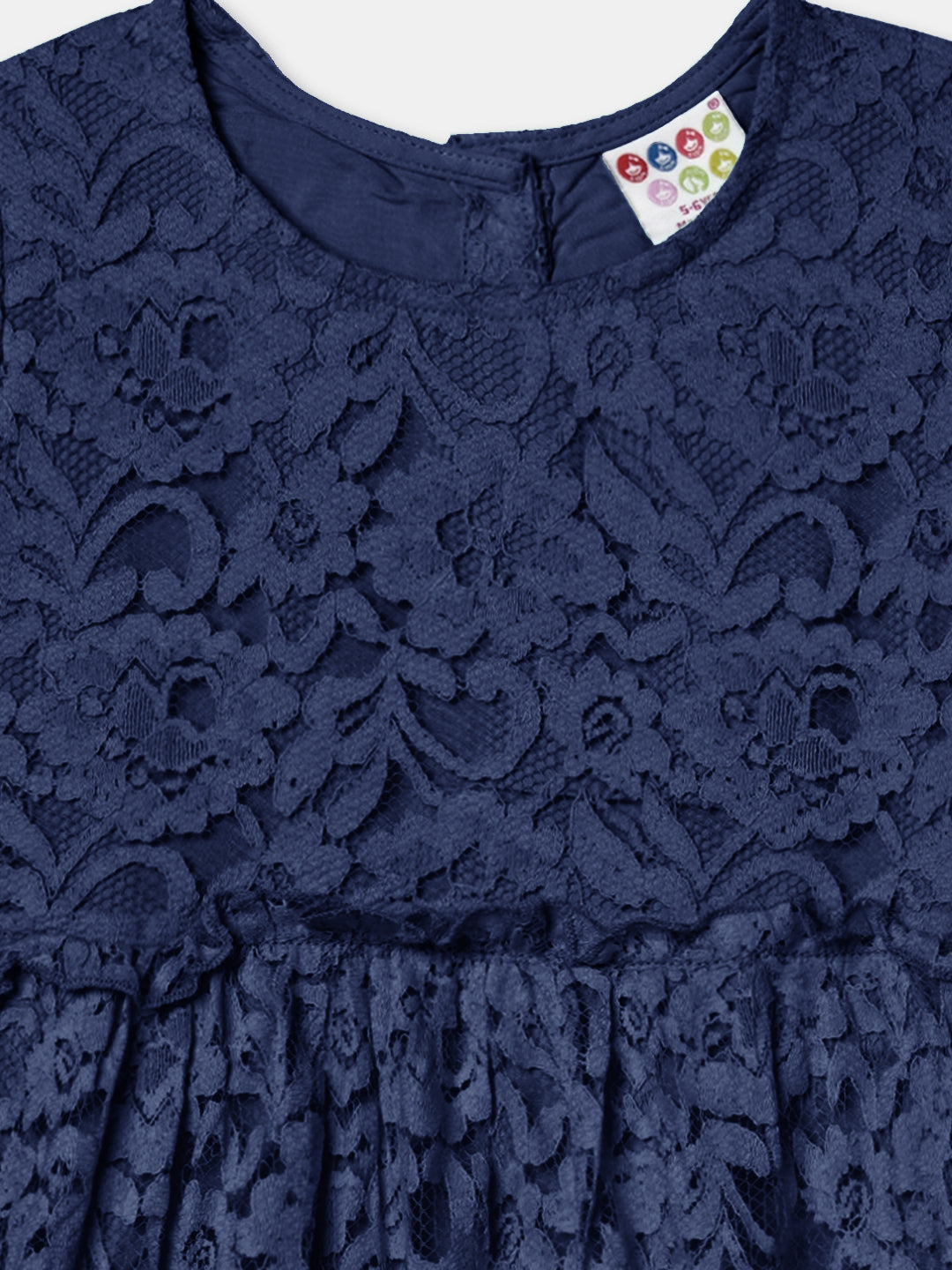 Zion Girls Lace Dress with Bell Sleeves & Ruffles - Navy
