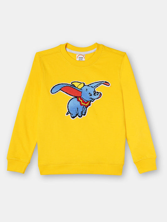 Zion Boys Sweatshirt with Cute Elephant in Terry Embroidery-Lt Yellow