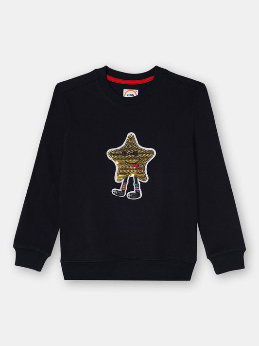 Zion Boys Sweatshirt with Star Sequin Embroidery-Navy