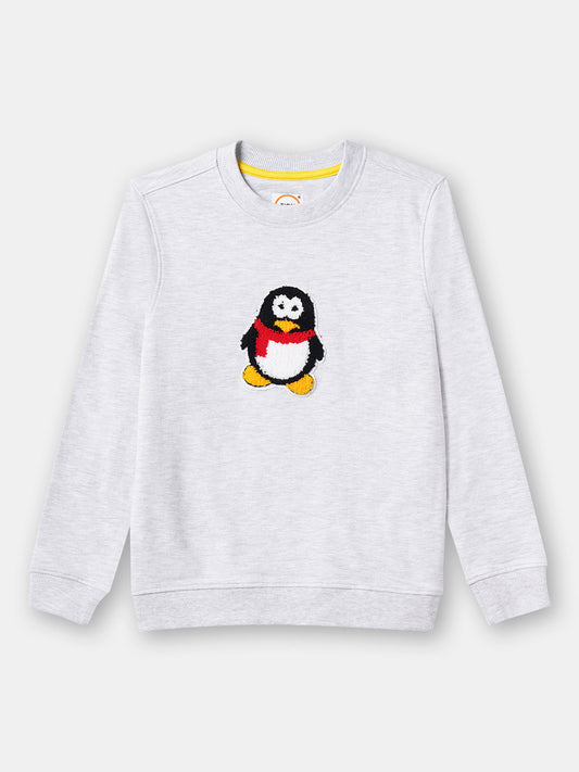 Zion Boys Sweatshirt with Cute Penguin in Terry Embroidery