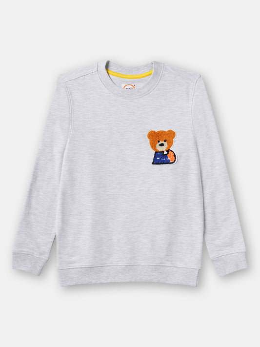 Zion Boys Sweatshirt with Cute Bear in Terry Embroidery