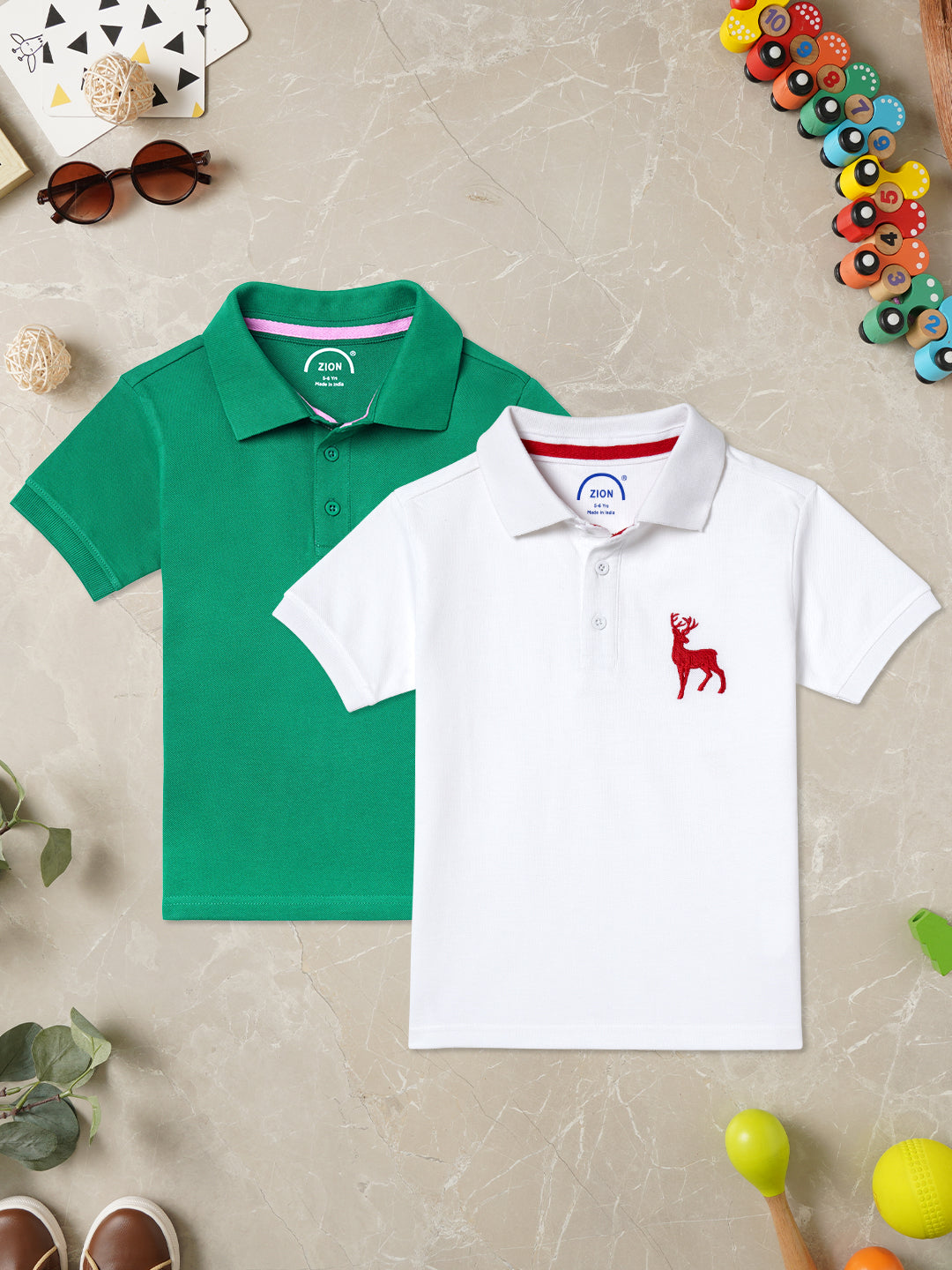 Zion Boys Pique Polo T-shirt with Deer Embroidery Pack of 2