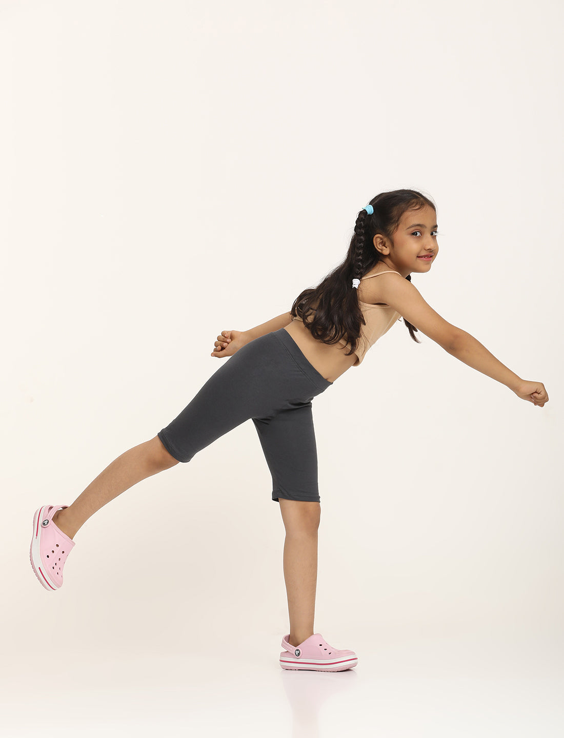 Zion Girls Tights - Thigh Length Knitted Shorts - 4 Way Stretchable - Pack of 6 (White, Black, Navy, Nude, Dk Grey, Lt Grey)