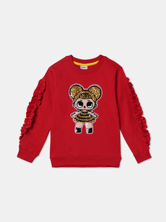 Zion Girls Cute Girl Sequinned Sweatshirt-Red