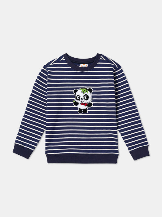 Zion Boys Sweatshirt with Cute Panda in Terry Embroidery-Navy