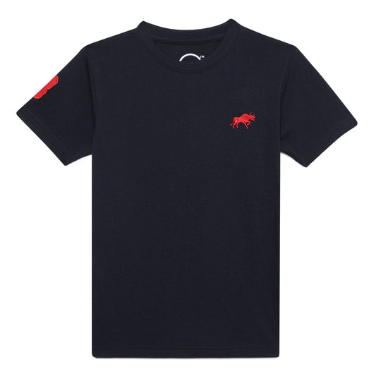 Zion Boys Crew Neck T shirt with Bull and Numeric embroidery-Navy