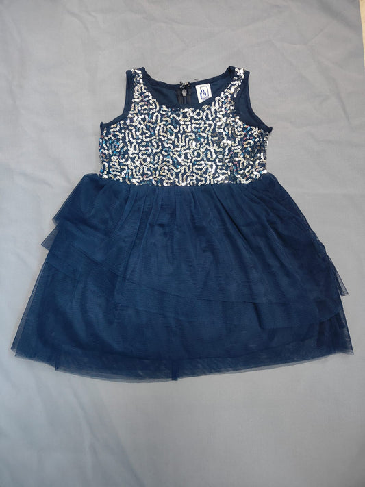 Zion Mesh Sleeveless High Low Bottom with Sequence Bodice Party wear Dress - Navy