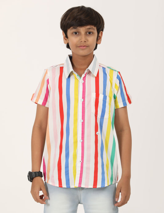 Zion Boys Cotton Half Sleeve Shirt with Printed Stripe - Multi