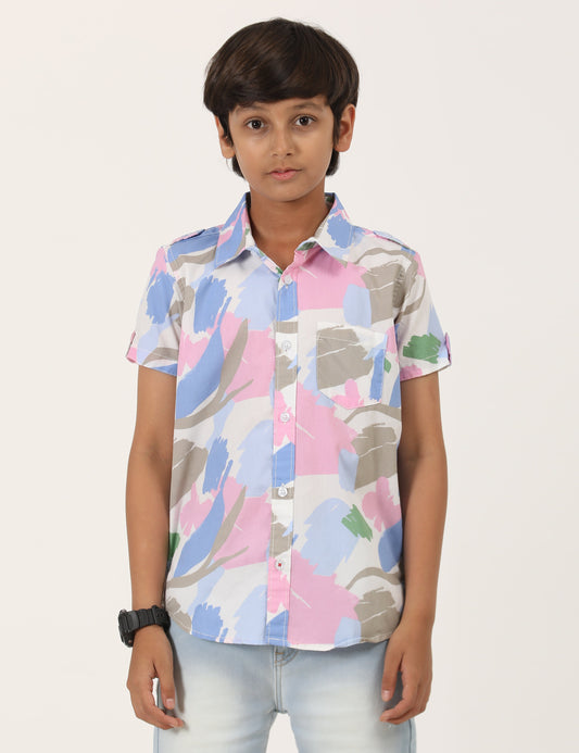 Zion Boys Cotton Half Sleeve Shirt with  Abstract Camo Printed - Multi