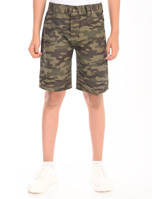 Zion Boys Cotton Camoflagued Military Printed Chino Shorts - Olive