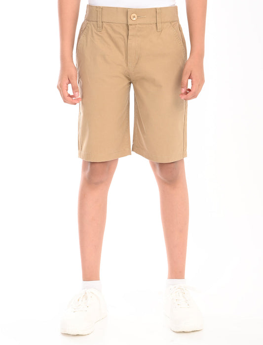 Zion Boys Cotton Camoflagued Military Printed Chino Shorts - Beige