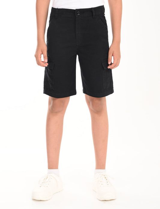 Zion Boys Cotton Solid Colored Cargo Shorts - Black