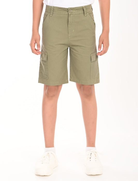 Zion Boys Cotton Solid Colored Cargo Shorts - Olive