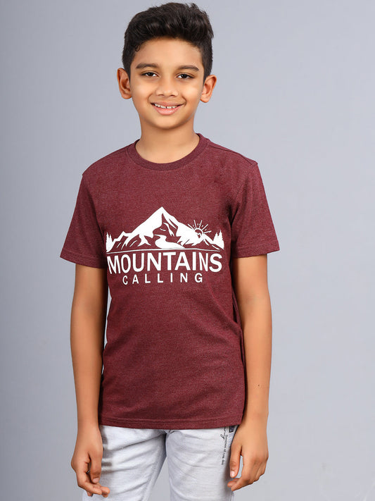 Zion Boys Crew Neck Tshirt in Mountain Print-Maroon