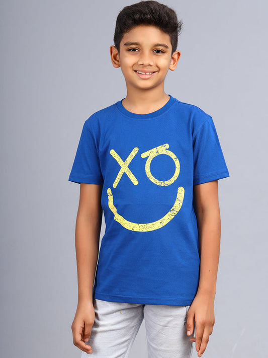 Zion Boys Crew Neck Tshirt in Smiley Print-Royal Blue