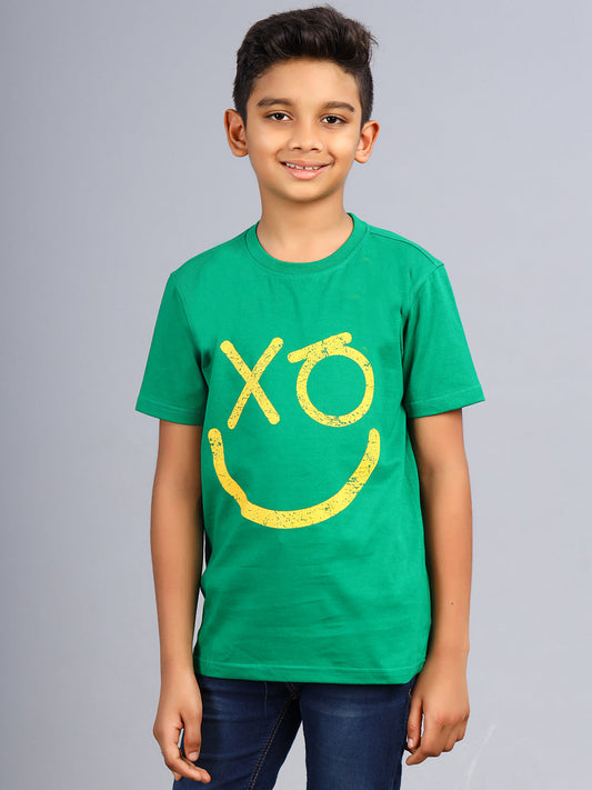 Zion Boys Crew Neck Tshirt in Smiley Print-Green