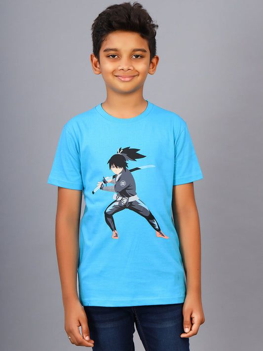 Zion Boys Graphic Printed Crew Neck T shirt-Turquise