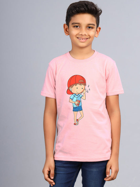 Zion Boys Graphic Printed Crew Neck T shirt-Pink
