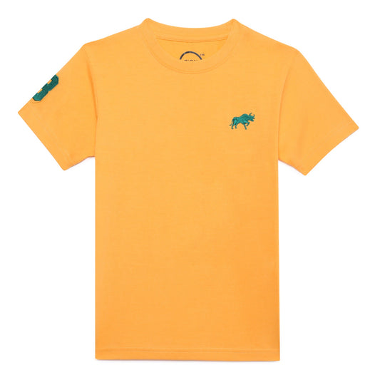 Zion Boys Crew Neck T shirt with Bull and Numeric embroidery-Yellow