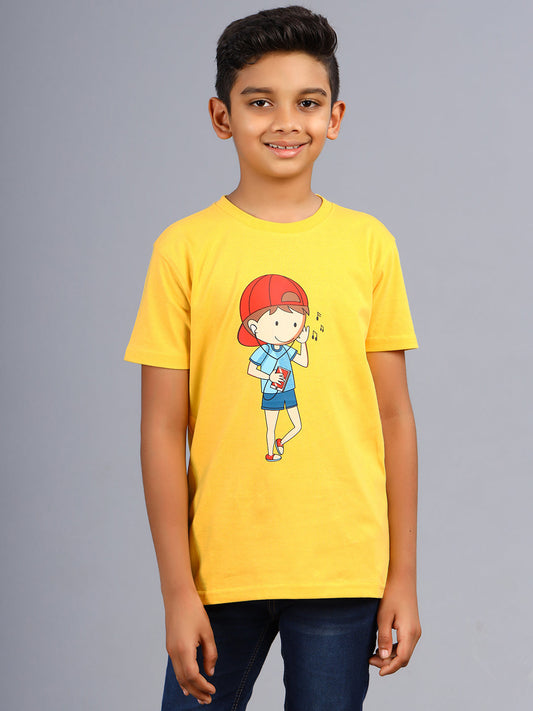 Zion Boys Graphic Printed Crew Neck T shirt-Yellow