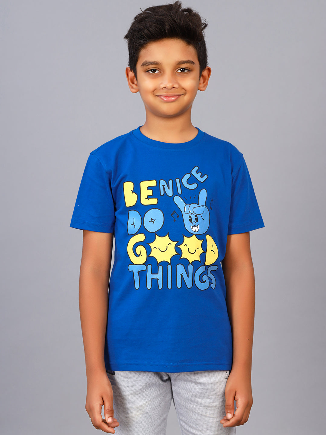 Zion Boys Graphic Print Crew Neck T shirt-Royal Blue