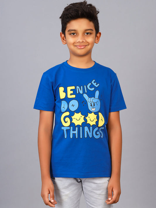 Zion Boys Graphic Print Crew Neck T shirt-Royal Blue