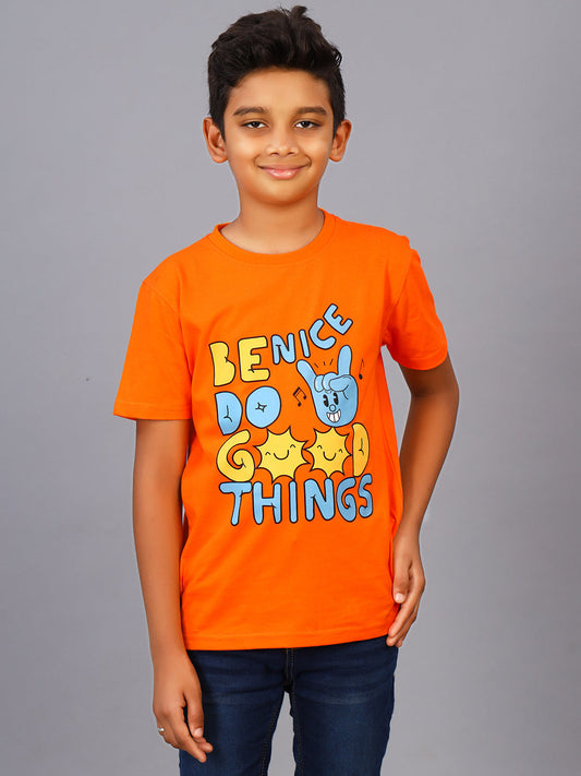 Zion Boys Graphic Print Crew Neck T shirt-Orange