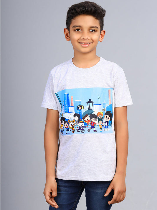Zion Boys Graphic Printed Crew Neck T shirt-Turquoise