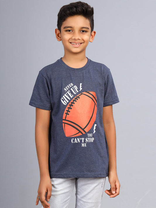 Zion Boys Graphic Print Crew Neck T shirt-Navy