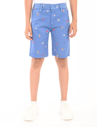 Zion Boys Cotton Printed Chino Shorts - Blue