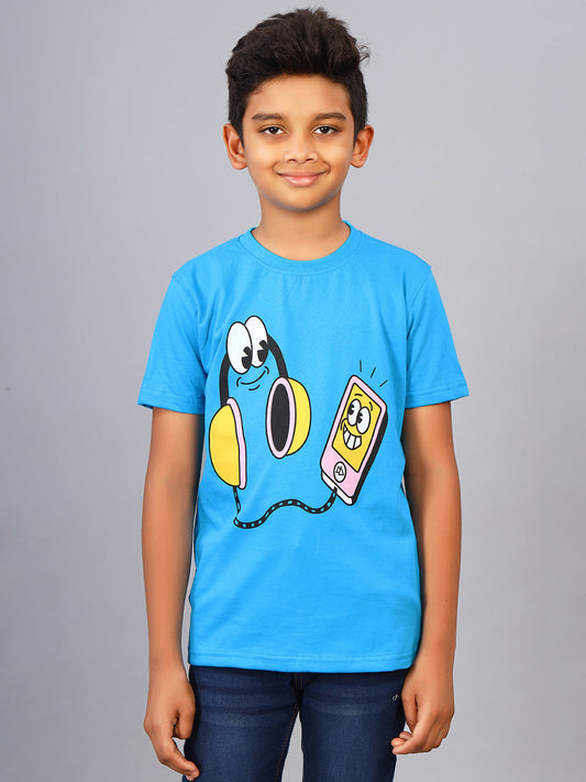 Zion Boys Graphic Printed Crew Neck T shirt-True  Blue