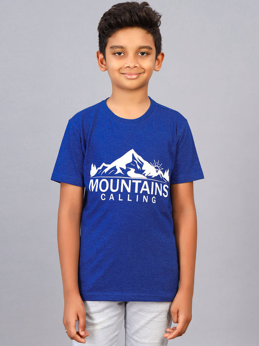 Zion Boys Crew Neck Tshirt in Mountain Print-Blue Melange