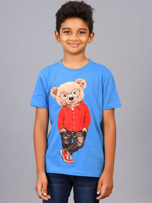 Zion Boys Graphic Printed Crew Neck T shirt-Deep Blue