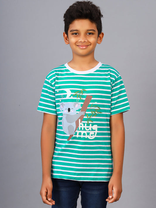 Zion Boys Koala Printed Crew Neck T shirt-Green
