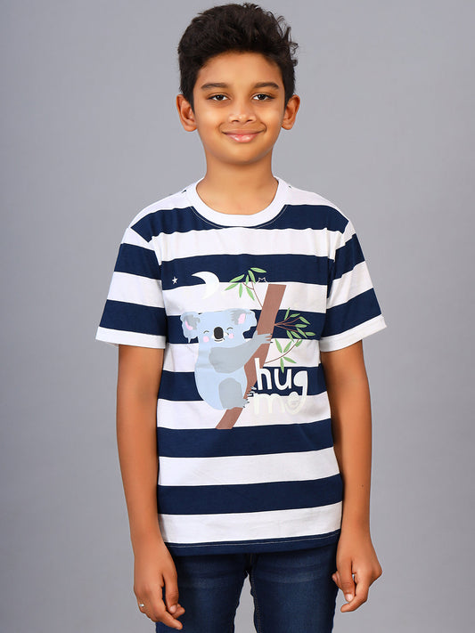 Zion Boys Koala Printed Crew Neck T shirt-Navy