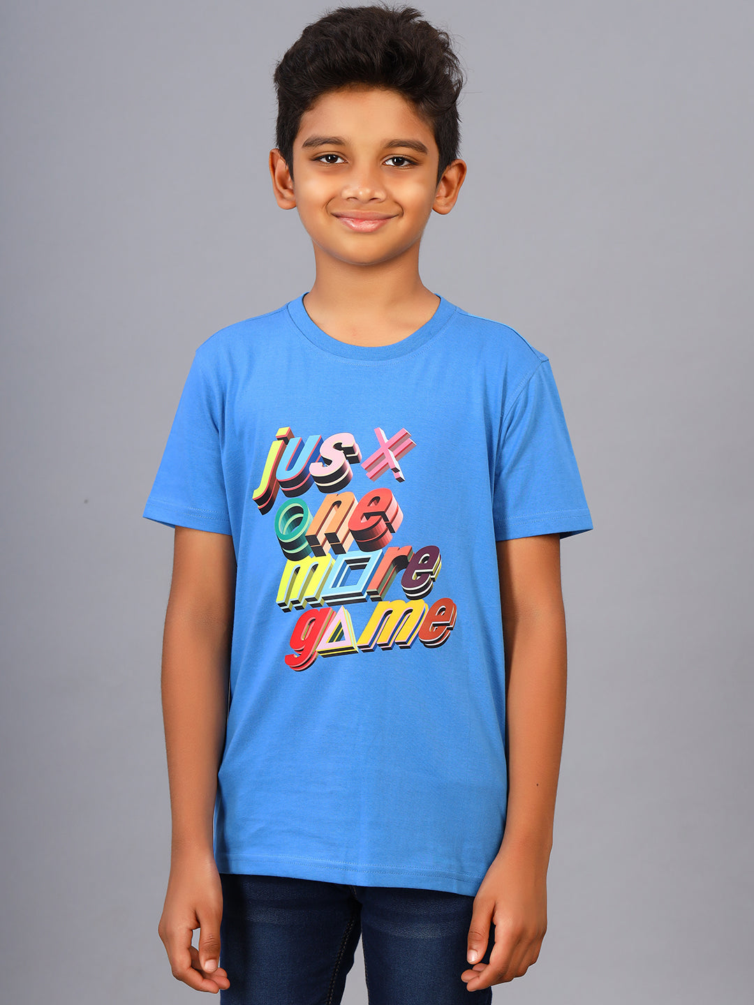 Zion Boys Crew Neck T shirt in Gaming Print-Deep Blue